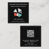 Software Ontwikkelaar Zwart Geometrische QR Code Vierkante Visitekaartje (Voorkant / Achterkant)