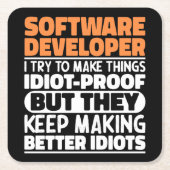 Softwareontwikkelaar Ik probeer het grappig te mak Vierkante Kartonnen Onderzetter (Voorkant)