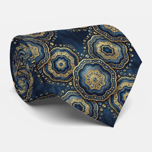 Soie fausse de luxe | Col de cravate géode Navy Bl (Roulé)