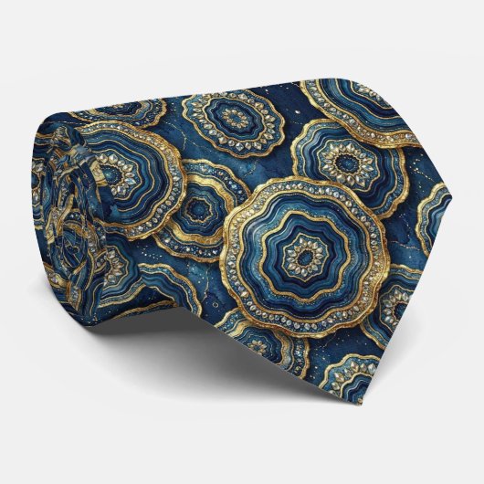 Soie fausse de luxe | Col de cravate géode Navy Bl (Roulé)