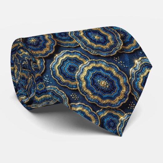 Soie fausse de luxe | Col de cravate géode Navy Bl (Roulé)