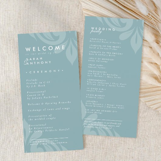 Soigné élégant Damask PewterBlue Wedding Programme