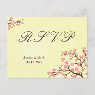Soigné rose cerisier fleurs mariage RSVP carte pos