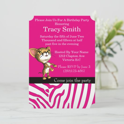 Soignée Fête Cheetha Invitation Anniversaire 6 (Debout devant)