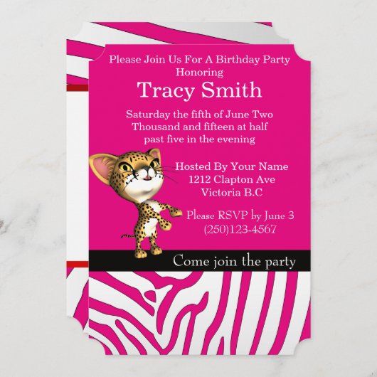 Soignée Fête Cheetha Invitation Anniversaire 6 (Devant / Derrière)