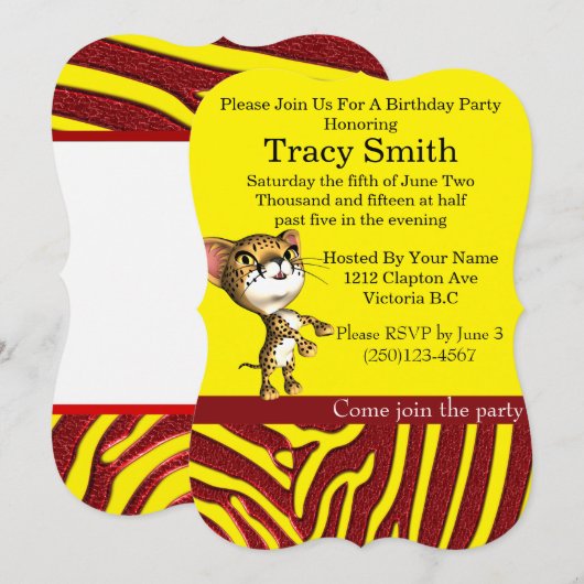 Soignée Fête Cheetha Invitation Anniversaire 7 (Devant / Derrière)