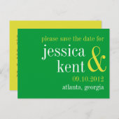 Soilgroene typografie modern koppel sparen de datu aankondigingskaart (Voorkant / Achterkant)