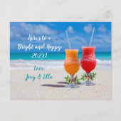 Soins de plage du Nouvel An Boissons Carte postale (Devant)