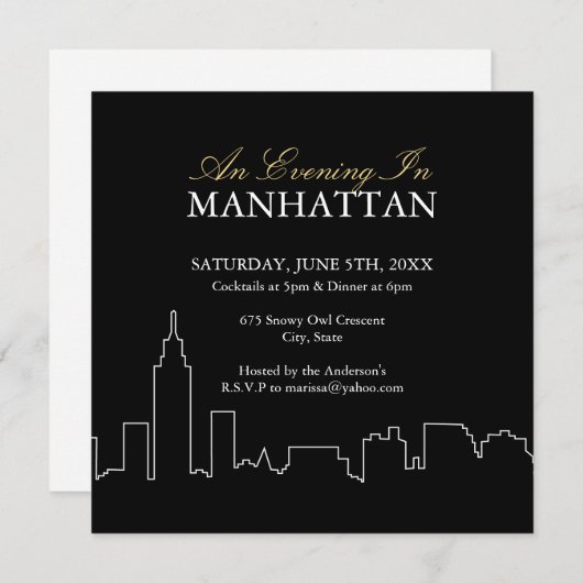 Soirée à Manhattan - Invitation sur mesure (Devant / Derrière)