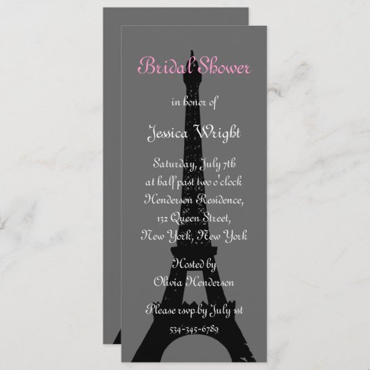 Soirée à Paris Invitation d'une douche nuptiale (Devant / Derrière)