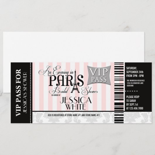 Soirée à Paris Invitations de douche nuptiale (Devant / Derrière)