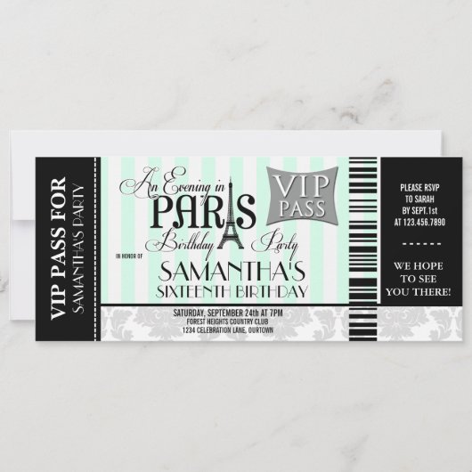 Soirée à Paris Sweet 16 fêtes Invitations (Devant)