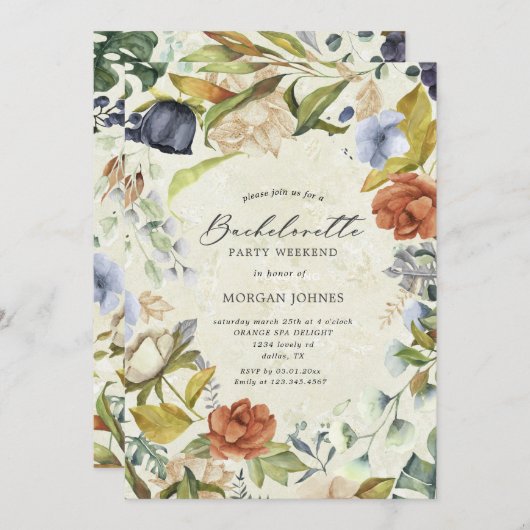 soirée bachelorette tropical floral Invitation (Devant / Derrière)