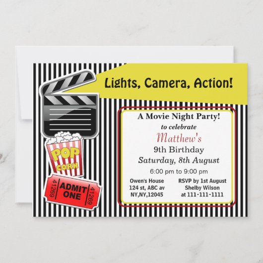 Soirée cinéma Anniversaire Fête Invitation (Devant)
