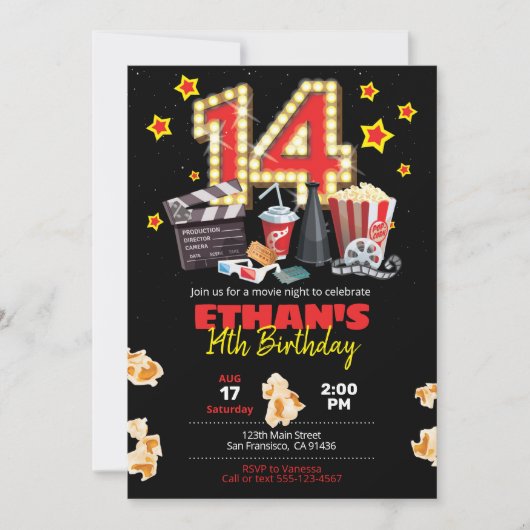 Soirée cinéma, Théâtre - Invitation du 14e anniver (Devant)