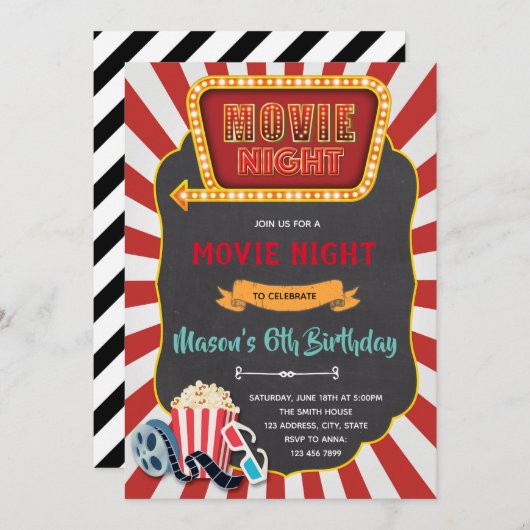 soirée cinéma vintage invitation (Devant / Derrière)