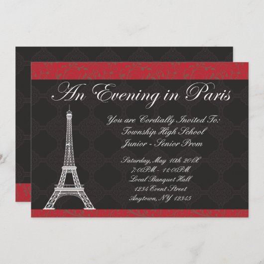 Soirée dans des invitations de bal d'étudiants de (Devant / Derrière)