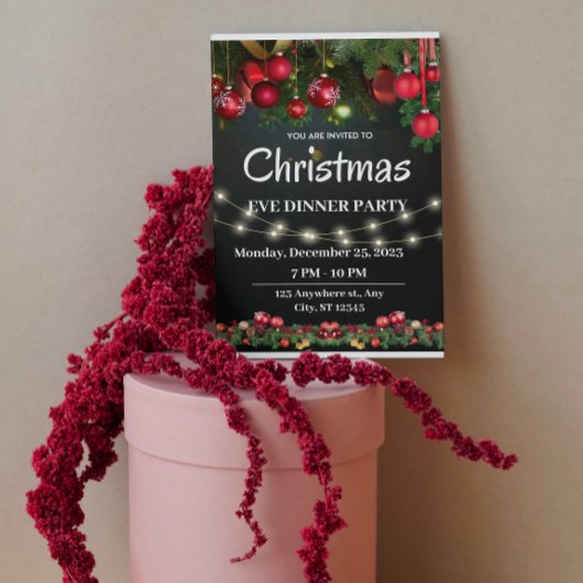 Soirée de Noël Rouge Noir Invitation