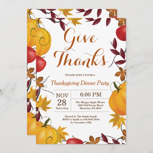 Soirée de Thanksgiving Automne Automne Invitation (Devant / Derrière)