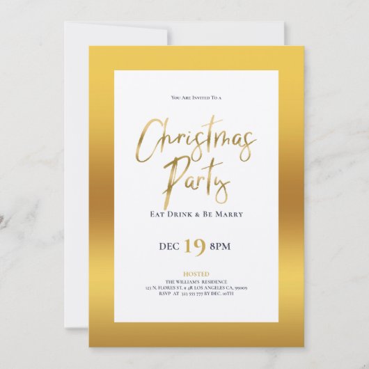 Soirée de typographie de Noël or invitation (Devant)