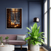 soirée d'hiver avec affiche chaude aux chandelles