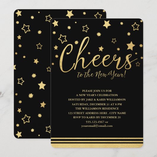 Soirée du Nouvel An Invitation / Noir (Devant / Derrière)