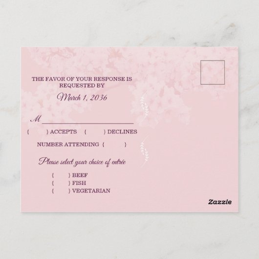 Soirée Fleur de cerise Mariage Menu Choix RSVP (Dos)