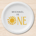Soirée personnalisée Soleil Jaune Premier Annivers<br><div class="desc">Prévoyez-vous une fête de premier anniversaire ? Ces mignonnes plaques de papier de fête de premier anniversaire sont décorées d'une aquarelle jaune soleil. Ils sont facilement personnalisables. Aquarelle originale © Michele Davies.</div>