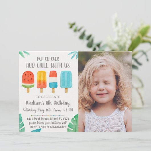 Soirée Popsicle Invitation d'anniversaire (Debout devant)