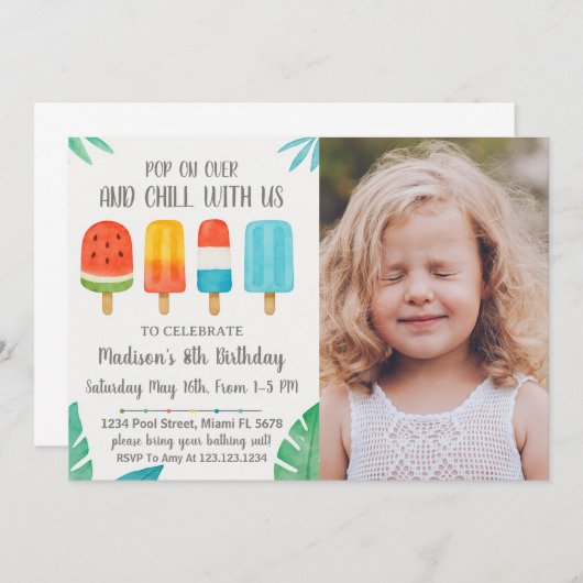 Soirée Popsicle Invitation d'anniversaire (Devant / Derrière)
