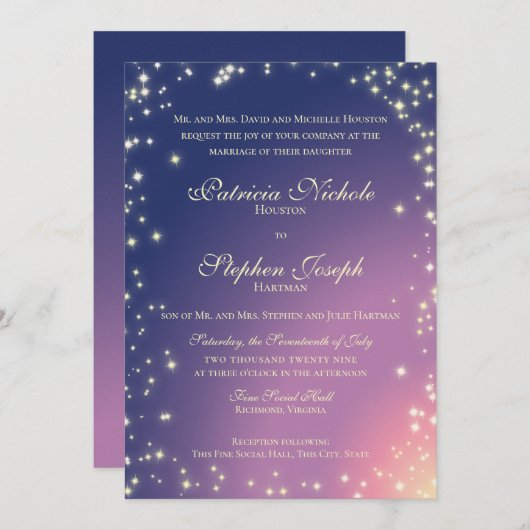 Soirée Stars Twinkle Sky Faire-part de mariage (Devant / Derrière)