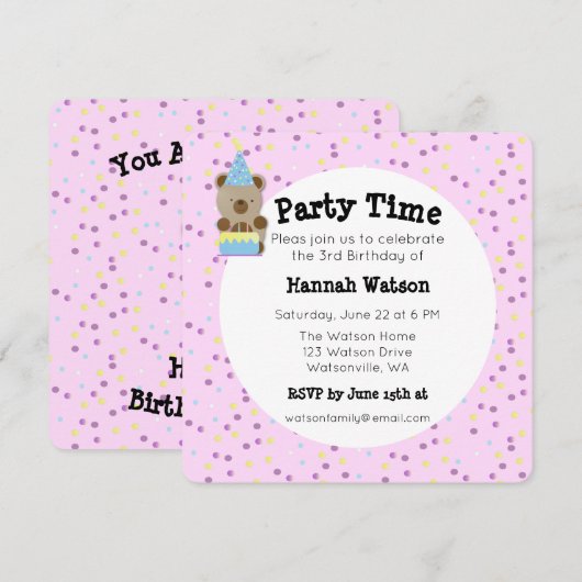 Soirée Teddy Bear Anniversaire Invitation (Devant / Derrière)