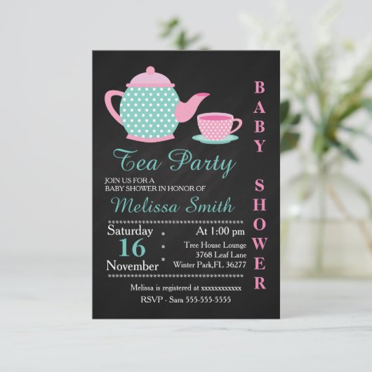 Soirée Thé Bébé Fille Douche Invitation (Debout devant)