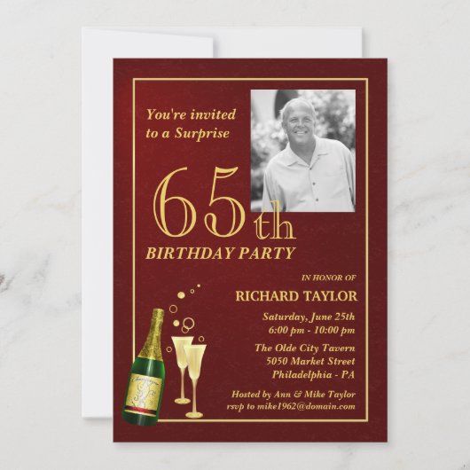 Soixante-cinquième invitations de fête (Devant)