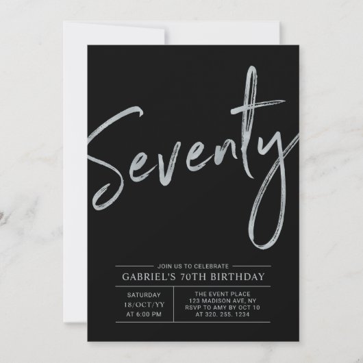 Soixante-dix Modern Silver & Black 70e Invitation (Devant)