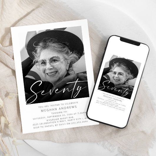 Soixante-dix Photo moderne Invitation fête d'anniv