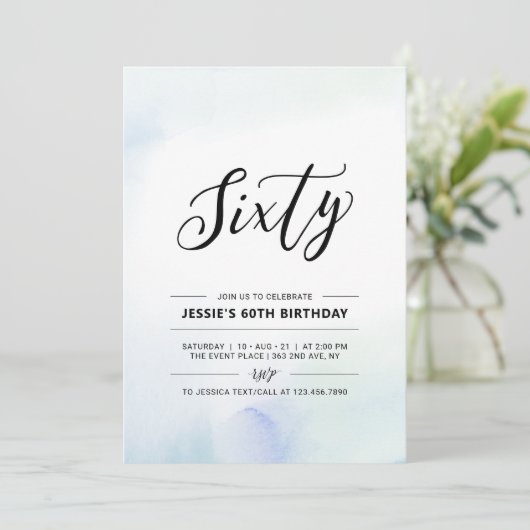 Soixante Minimal 60e Invitation Anniversaire Bleu (Debout devant)