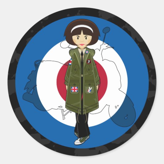 Soixante mod fille à Parka avec scooter Sticker (Devant)