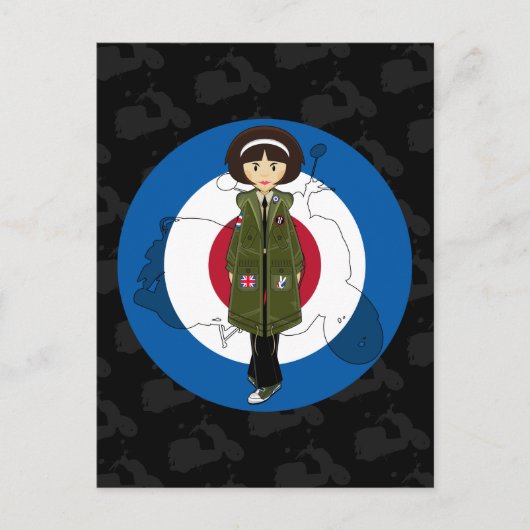 Soixante Mod Girl à Parka avec Scooter carte posta (Devant)