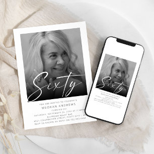 Soixante Photo moderne Invitation fête d'anniversa