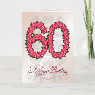soixantième carte d'anniversaire avec les roses et