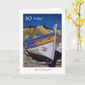 soixantième Carte d'anniversaire - bateau de pêche (Fleur jaune)