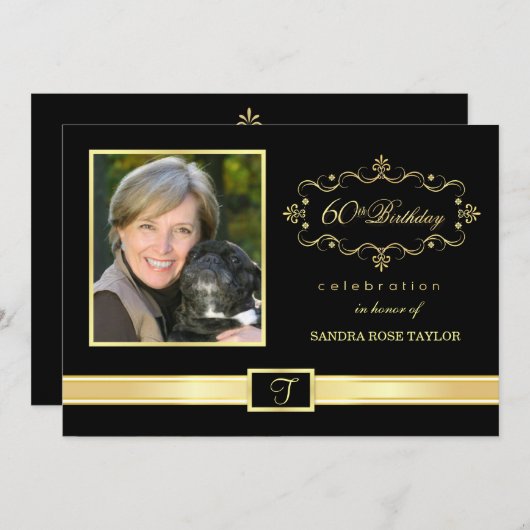 soixantième Invitations de fête d'anniversaire (Devant / Derrière)