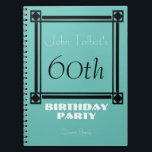 Soixantième livre d'invité de fête d'anniversaire<br><div class="desc">Le style vintage et rétro pour ce soixantième livre d'invité personnalisable de fête d'anniversaire avec un cadre et une lumière noirs laissent tomber l'ombre. Vous pouvez facilement changer l'arrière - plan de couleur et le texte (police,  couleur,  taille et position) en cliquant sur le bouton de personnaliser.</div>