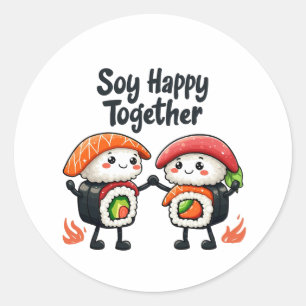 Soja gelukkig samen Sushi Kawaii Japans Eten Ronde Sticker