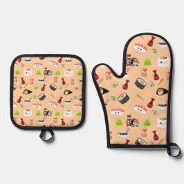 Soja verliefd schattig geel Kawaii Sushi Ovenwant & Pannenlap Set