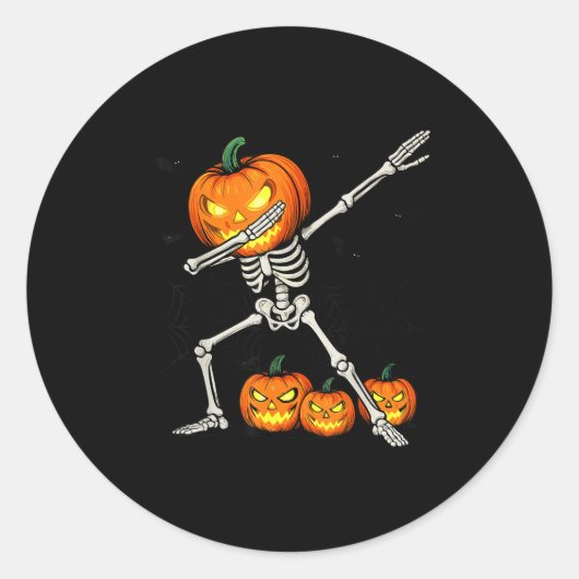 Soky Dabbing Pumpkin Head Skeleton Halloween Skele Ronde Sticker (Voorkant)
