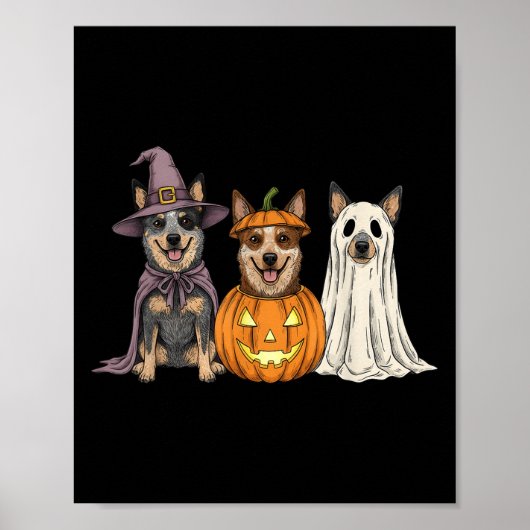 Soky Ghost Blue Heeler Pumpkin Halloween Dog Lover Poster (Voorkant)