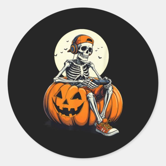 Soky Pumpkin & Skeleton Gamer Tee _ Boys & Ronde Sticker (Voorkant)