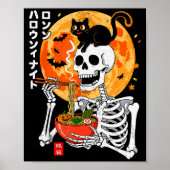 Soky Skeleton Eating Ramen Bowl With Cat Halloween Poster (Voorkant)